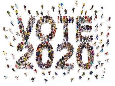 People that are registering and voting in 2020 election concept. Large group of people walking to and forming the shape of the word text vote 2020 on a white isolated background. 3d rendering.  clipart