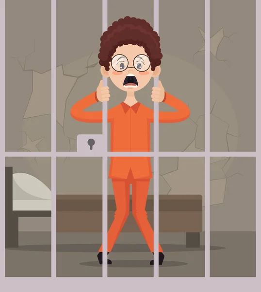 Personaggio prigioniero in prigione. illustrazione del fumetto piatto vettoriale — Vettoriale Stock