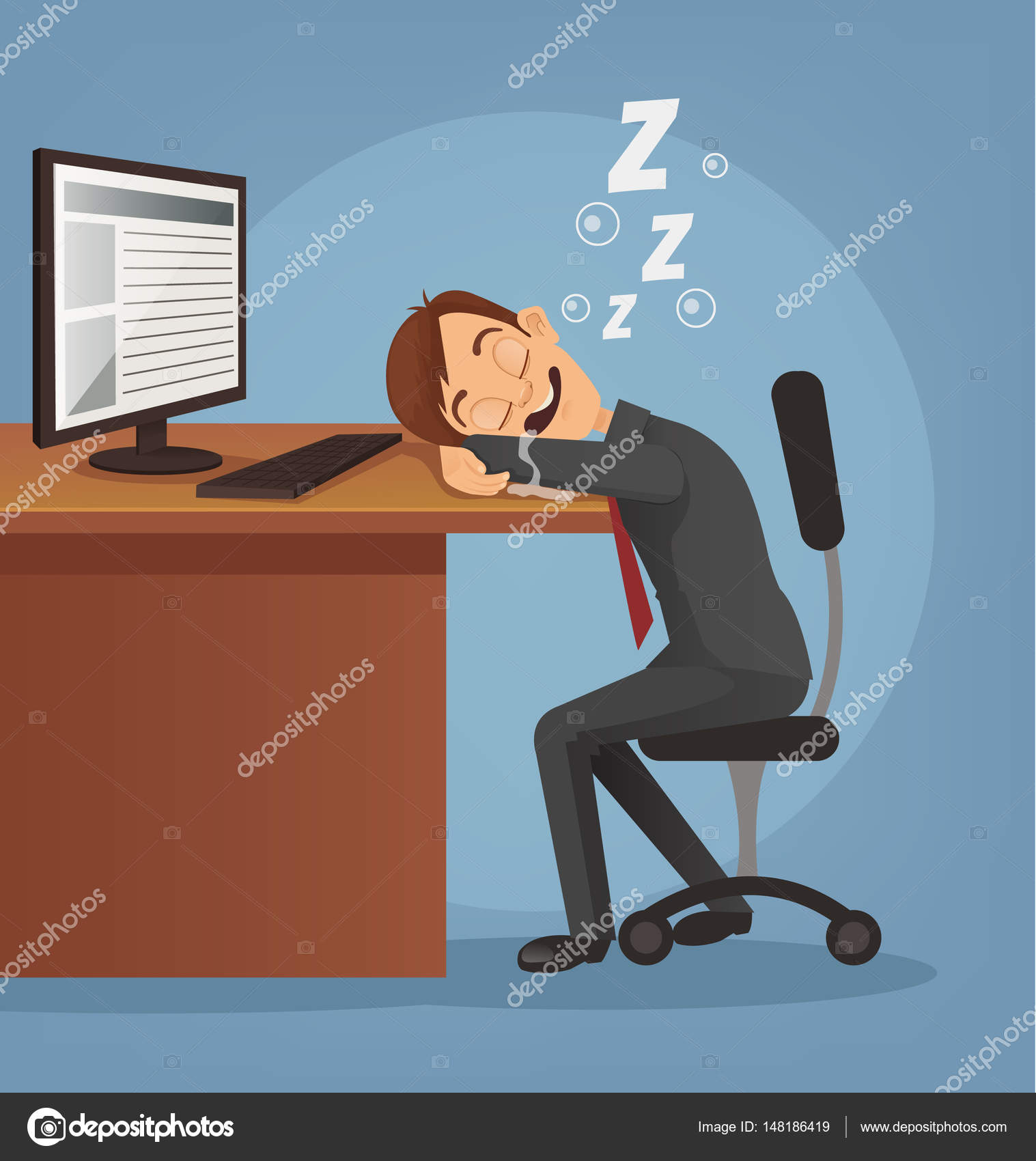 Sleeping Happy Smiling Office Worker Man Character Vector Flat
