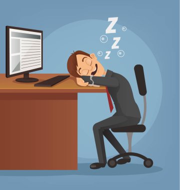 Mutlu gülümseyen office çalışan adam karakteri uyuyor. Vektör düz çizgi film illüstrasyon