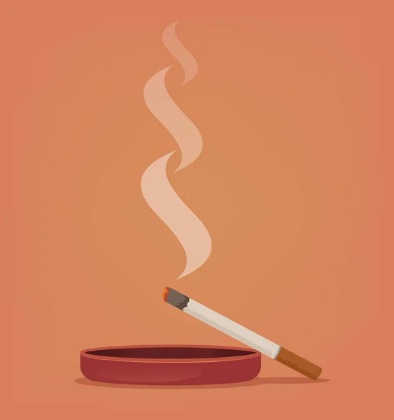 Smoking cigarette in ashtray. Vector flat cartoon illustration — Stock Vector