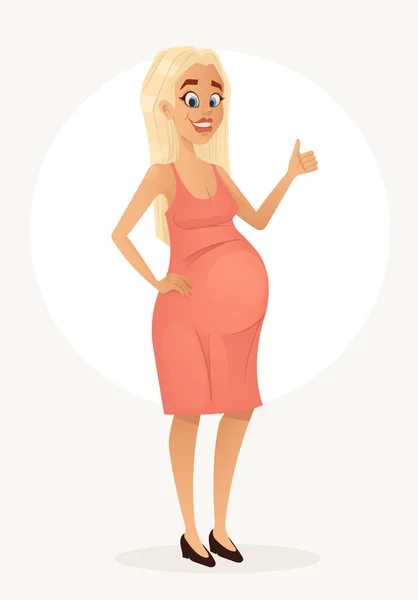 Joyeux sourire femme enceinte caractère montrant ok signe. Illustration vectorielle de dessin animé plat — Image vectorielle
