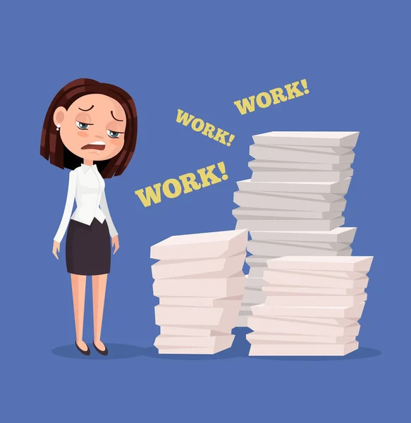Κουρασμένος δυσαρεστημένοι Γραφείο εργαζόμενος γυναίκα χαρακτήρα. Σκληρή δουλειά. Επίπεδη καρτούν εικονογράφηση φορέα — Διανυσματικό Αρχείο