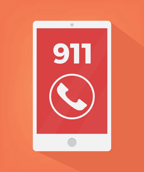 Emergency number 911 on smart phone screen icon. Vector flat cartoon illustration — Stock Vector