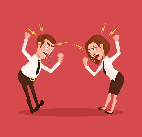 Man and woman business office workers characters quarreling. Vector flat cartoon illustration — Stock Vector