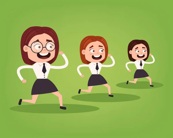 Mujeres de negocios empleados de oficina personajes corriendo. Concepto de competencia. Vector plano ilustración de dibujos animados — Archivo Imágenes Vectoriales