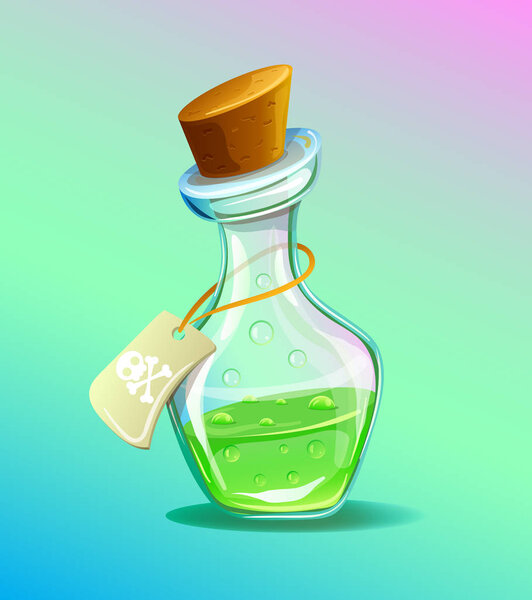 Флакон с зеленым ядом. Векторная плоская иллюстрация

