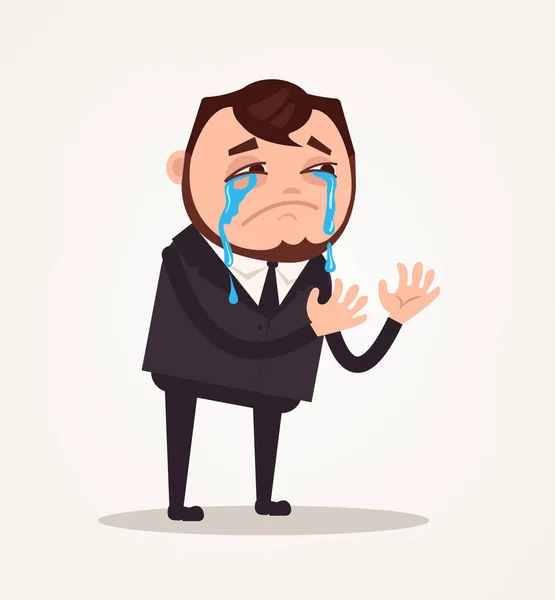 Homme pleurant homme de bureau homme d'affaires caractère. Illustration vectorielle de dessin animé plat — Image vectorielle