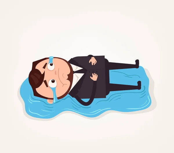 Hombre llorón oficinista hombre de negocios carácter acostado en el suelo. Vector plano ilustración de dibujos animados — Vector de stock