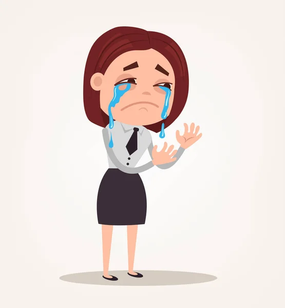 Pleurer femme ouvrière de bureau caractère homme d'affaires. Illustration vectorielle de dessin animé plat — Image vectorielle