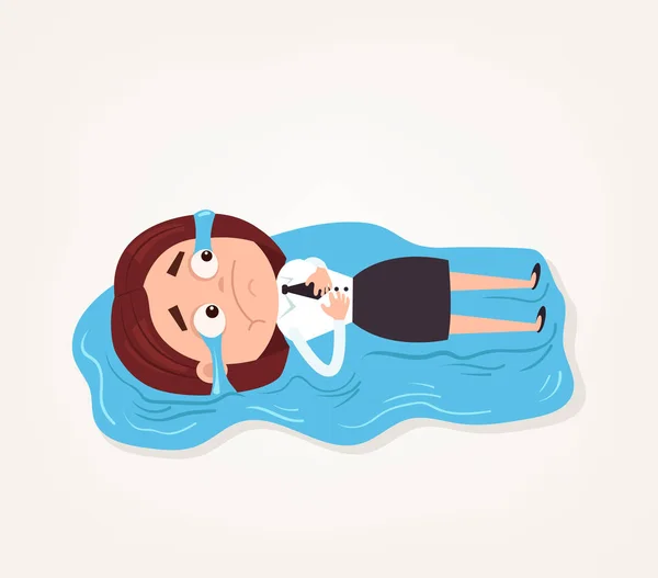 Weinende Büroangestellte Geschäftsfrau auf dem Boden liegend. Vektor flache Cartoon-Illustration — Stockvektor