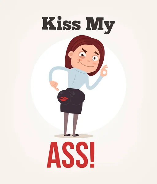 Oficinista atrevida personaje mujer mostrando besar mi culo. Vector plano ilustración de dibujos animados — Vector de stock