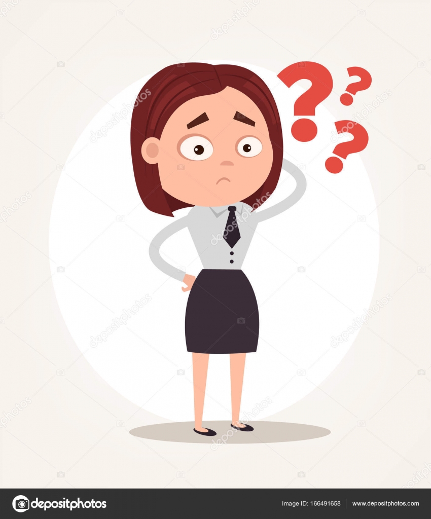Worry confused office worker business woman character thinking. Vector flat  cartoon illustration Stock Vector Image by ©MicrobaGrandioza #166491658