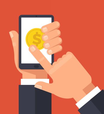 Online ödeme. Internet cüzdan kavramı. Vektör düz çizgi film illüstrasyon