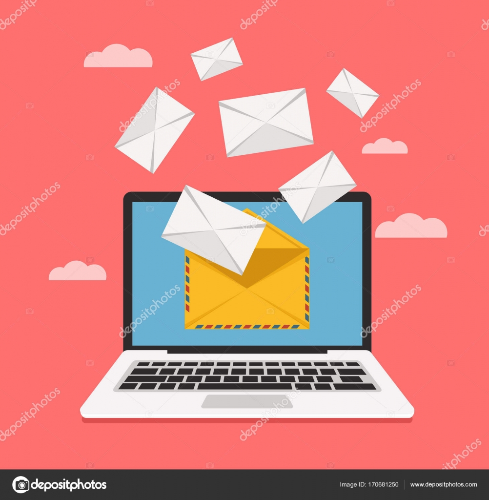 Image vectorielle Ordinateur portable obtenir une enveloppe e-mail sur le  poste personnel à l'écran. Illustration vectorielle de dessin animé plat  par ©MicrobaGrandioza - 170681250, image size:1600x1635
