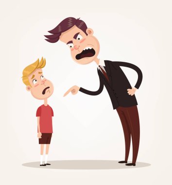 Angry sad unhappy father character scolding his son. Vector flat cartoon illustration  clipart