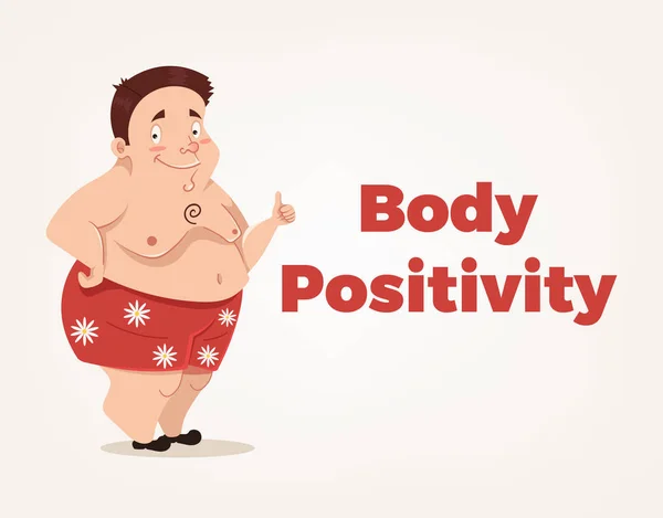 Happy glimlachend lichaam positiviteit man karakter. Vectorillustratie platte cartoon — Stockvector