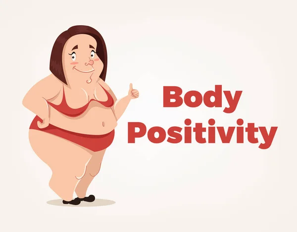 Happy leende kropp positivitet kvinna character. Flat tecknad vektorillustration — Stock vektor