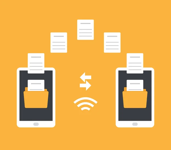 Transferência Arquivos Imagem Dados Entre Smartphone Dispositivo Transferência Arquivos Cópia —  Vetores de Stock