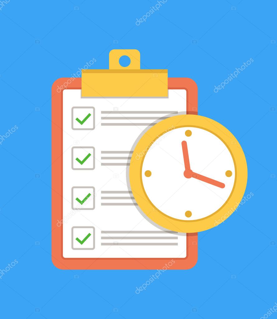 To do list with time. Vector flat cartoon icon illustration