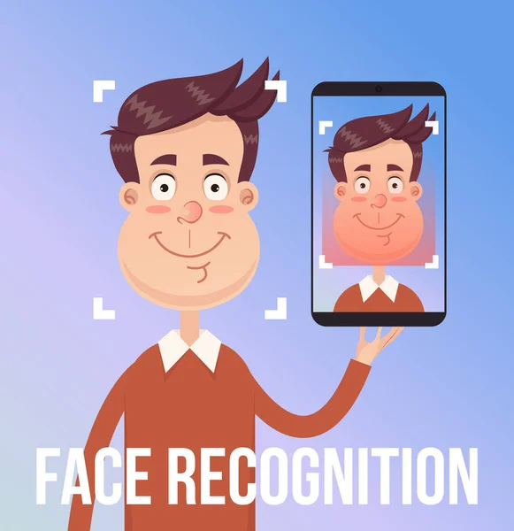 Smart Phone Face Recognition Design Vector Flat Cartoon Illustration — Stock Vector