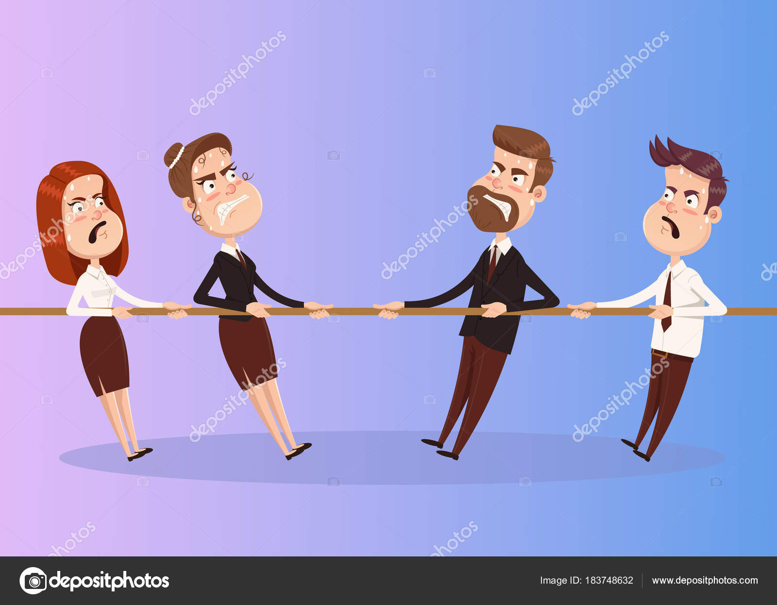 Man Woman Competition Game People Pull Rope Vector Flat Cartoon