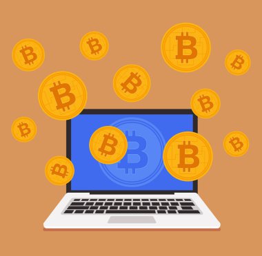 Araştırma bitcoin Kripto para birimi kavramı. Vektör düz çizgi film illüstrasyon