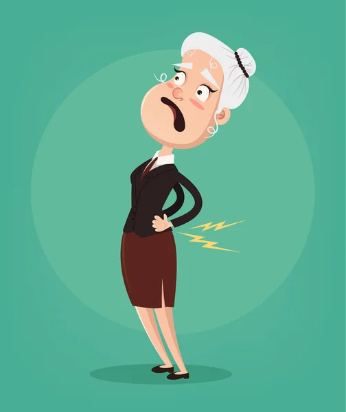 Old Woman Character Have Spine Pain Problem Vector Flat Cartoon — Stock Vector