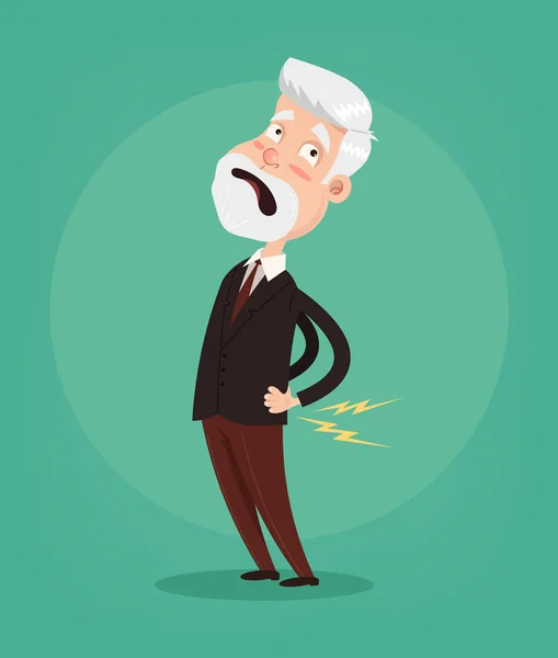 Old Man Character Have Spine Pain Problem Vector Flat Cartoon — Stock Vector