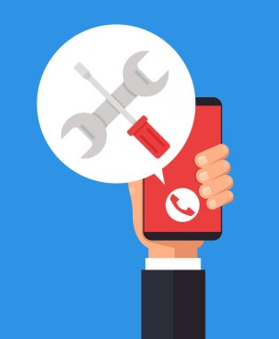 Onarım telefon genel kavram. Vektör düz izole karikatür çizim simgesi
