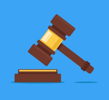 İzole yargı çekiç simgesi. Vektör düz çizgi film illüstrasyon