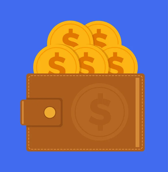 黄金のコインの完全な財布 お金の節約のコンセプト ベクトル フラット漫画イラスト — ストックベクタ