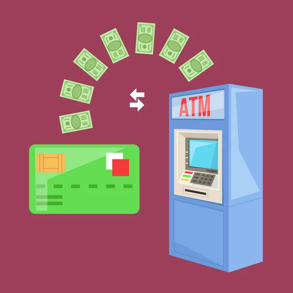 Transactie Van Het Geld Van Atm Machine Naar Creditcard Concept — Stockvector