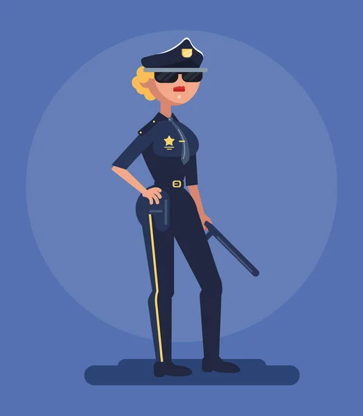 Красива Жінка Леді Поліцейський Охоронець Поліцейський Талісман Персонажа Серйозним Виразом — стоковий вектор