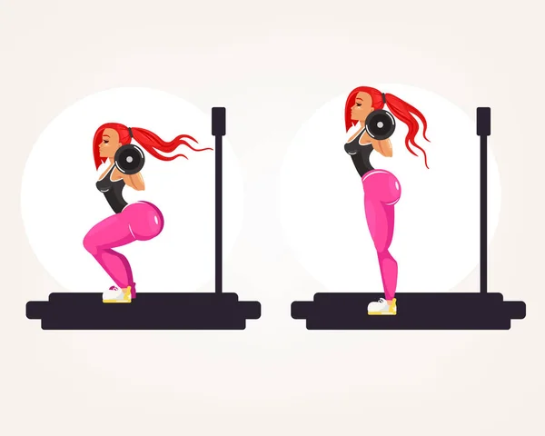 Bodybuilder Fitness Sportif Instructeur Athlète Enseignante Femme Faisant Exercice Squat — Image vectorielle