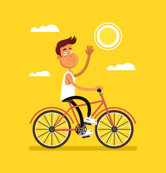 Feliz Homem Sorridente Ciclista Ciclista Ciclista Personagem Andar Bicicleta Mão —  Vetores de Stock
