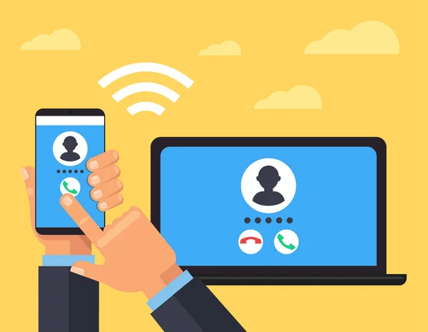 VoIP online wifi iletişim modern teknoloji kavramı simge. Vektör düz çizgi film grafik tasarım illüstrasyon izole
