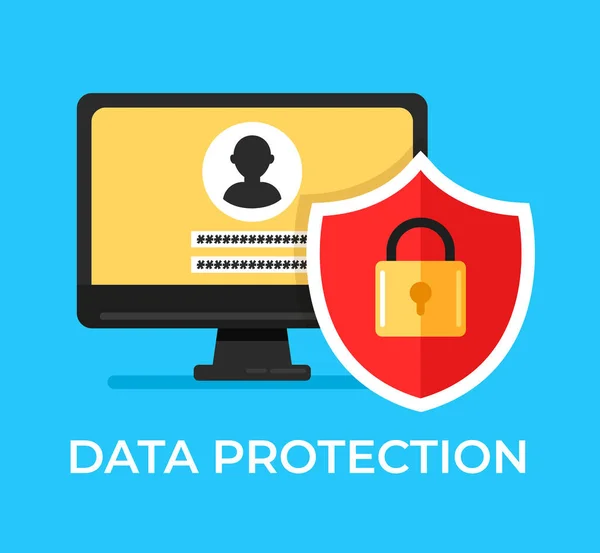 Ordinateur Avec Login Mot Passe Sous Protection Bouclier Rouge Protection — Image vectorielle