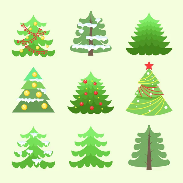 Noel Süslemeli Izole Ağaç Mutlu Yıllar Konsepti Vektör Düz Grafik — Stok Vektör