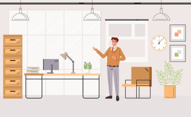 Ofis çalışanı konsepti. Vektör düz grafik tasarım çizgi film illüstrasyonu