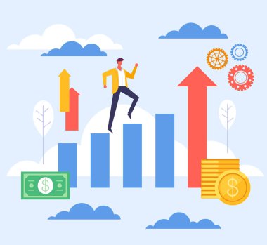 Başarı konseptini yükselt. Vektör düz grafik tasarım çizimi