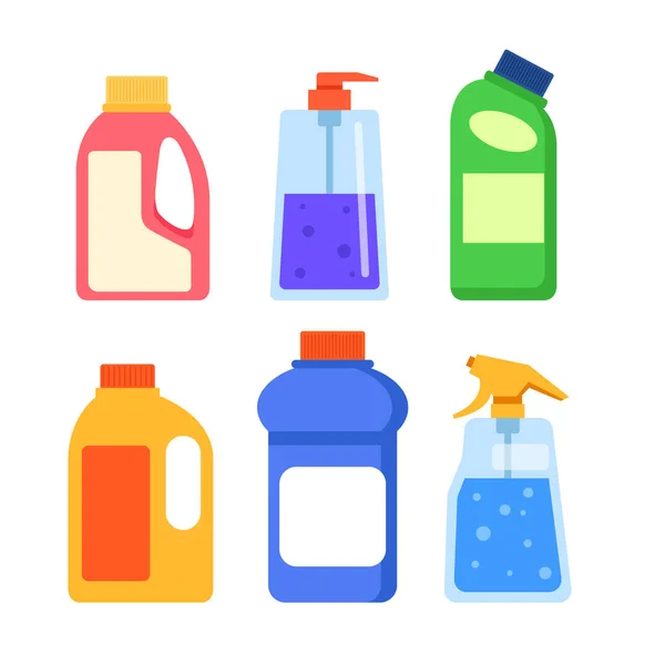 Detergenti Detergenti Bottiglie Mockup Set Isolato Illustrazione Del Fumetto Disegno — Vettoriale Stock