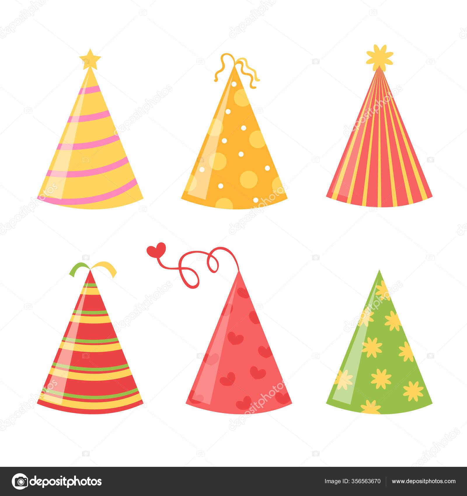 Birthday Party Hats Isolated Icon Set Vector Flat Graphic Cartoon Stock