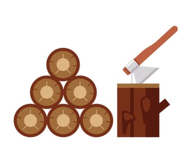 Baltayla odun kesiyor. Vektör düz çizgi film çizim tasarımı