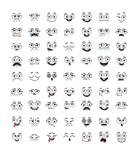 Набір Смішних Мультиплікаційних Емоційних Облич Ізольованих Колекцій Вектор Плоский Графічний — стоковий вектор