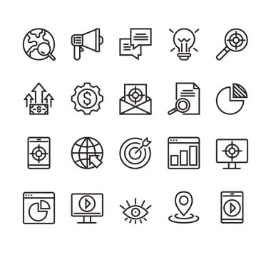 SEO hedef analiz çizgisi ikonu izole edildi. Vektör grafik tasarımı illüstrasyonu