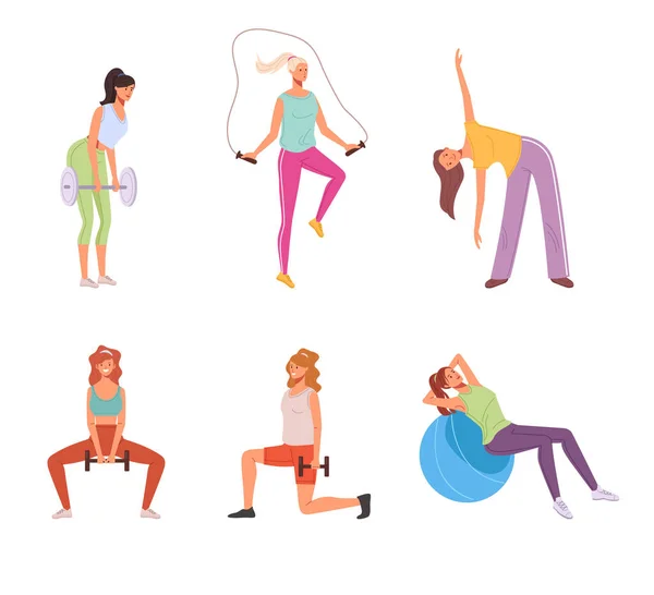 Home sport exercise woman isolated set. Vector graphic design illustration