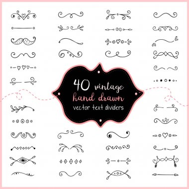 Hand drawn text dividers vector doodle. Wedding dividers clip art for invitation.  clipart