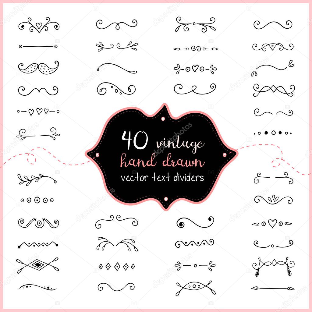 Hand drawn text dividers vector doodle. Wedding dividers clip art for invitation. 