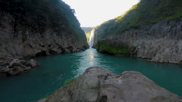Rio Incrível Água Cristalina Azul Cachoeira Tamul San Luis Potos — Vídeo de Stock